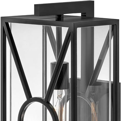 Hinkley Brixton Medium Wall Mount Outdoor Lantern - Composite, Anti-Fading, 1-Light, Transitional, Wet Rated, Clear Mitered Glass - Black Finish