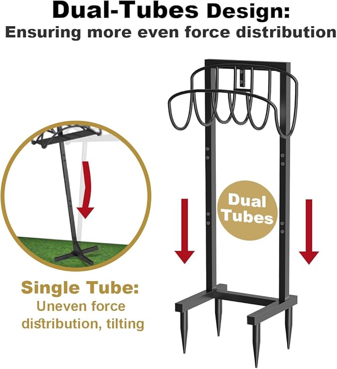 Artigarden Freestanding Garden Hose Holder with 4 Spikes, Heavy Duty Metal Reel Stand Hanger Rack Organizer, Holds Storage 150ft Hose for Outside Yard Lawn, Black