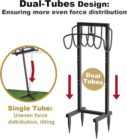 Artigarden Freestanding Garden Hose Holder with 4 Spikes, Heavy Duty Metal Reel Stand Hanger Rack Organizer, Holds Storage 150ft Hose for Outside Yard Lawn, Black