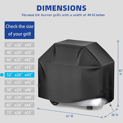 Perfect Grill Cover for Outdoor Grills Waterproof Rip-Proof Weather Resistant for Reliable Protection Griddle Cover Easy to Clean Adjustable Hem Drawstring Fade Resistant (Black, 52)