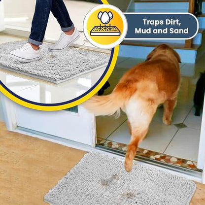 Muddy Mat® | Super Water Absorbent Door Mat Indoor, Microfiber Quick Dry Chenille Entryway Rug, Slip Resistant Front Door Mat, Indoor Mats for Entryway, Machine Washable Pet Rug, White 24" x 40"