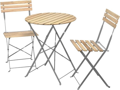 Alpine Corporation 3-Piece Wood Slat and Metal Bistro Set