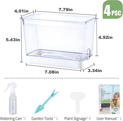 Oliz Self Watering Planters - 4 Pack Rectangular Clear Plant Pots with Drainage Holes for Indoor Plants