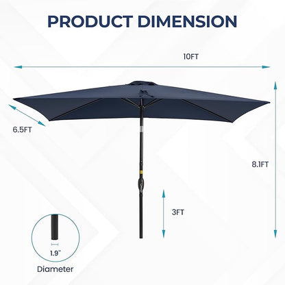 SUNVIVI OUTDOOR Patio Umbrella, Rectangular Patio Umbrella, Metal Pole Square Outdoor Umbrella with Crank and Push Button Tilt, Large Outdoor Umbrella with Polyester Canopy