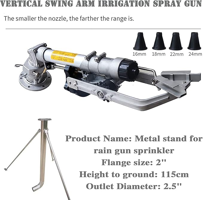 Impact Sprinkler with Tripod Base, Farm Irrigation Spray Gun, Heavy Duty Lawn Sprinkler, 360 Degree Large Area Irrigation, for Yard, Lawn, Garden