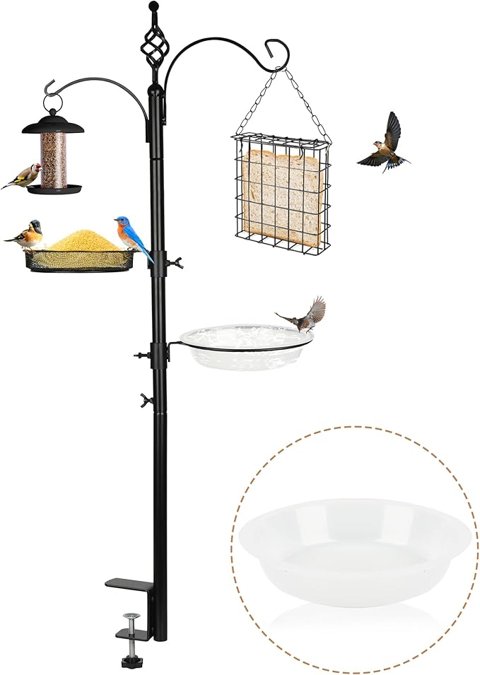 Bird Feeder Pole Deck Hook Bird Feeding Station Kit Bird Feeder Porch Multi Hook Bird Feeders Hanger Premium Bird Bath for Attracting Wild Birds Bird Feeder Planter Hanger