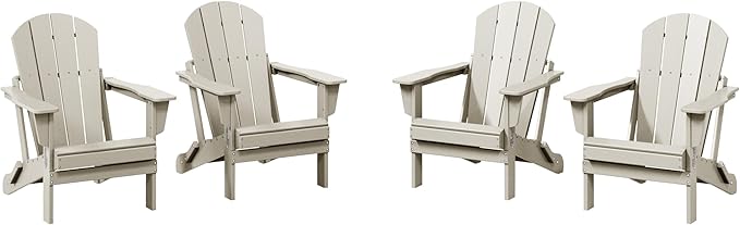 WestinTrends Malibu 4-Piece Set Outdoor Folding Poly Adirondack Chair, Sand