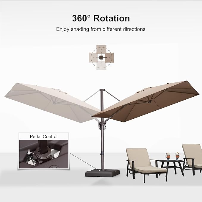 PURPLE LEAF 9X9Ft Patio Umbrella With Base Square Cantilever Umbrella Outdoor with 360° Rotation and Aluminum Offset Hanging for Pool Deck Garden Backyard, Taupe