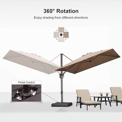 PURPLE LEAF 9X9Ft Patio Umbrella With Base Square Cantilever Umbrella Outdoor with 360° Rotation and Aluminum Offset Hanging for Pool Deck Garden Backyard, Taupe