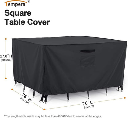 Tempera Outdoor Dining Set Cover for Outside Table and Chairs, Square Patio Table Covers for Outdoor Furniture, Anti-Fading, Windproof, 76''L x 76''W x 27.8''H, Grey