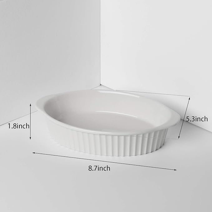 LEETOYI Porcelain Small Oval Au Gratin Pans, Set of 4 Baking Dish Set for 1 or 2 person servings, Bakeware with Double Handle for Kitchen and Home, White