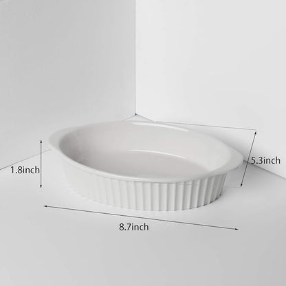 LEETOYI Porcelain Small Oval Au Gratin Pans, Set of 4 Baking Dish Set for 1 or 2 person servings, Bakeware with Double Handle for Kitchen and Home, White