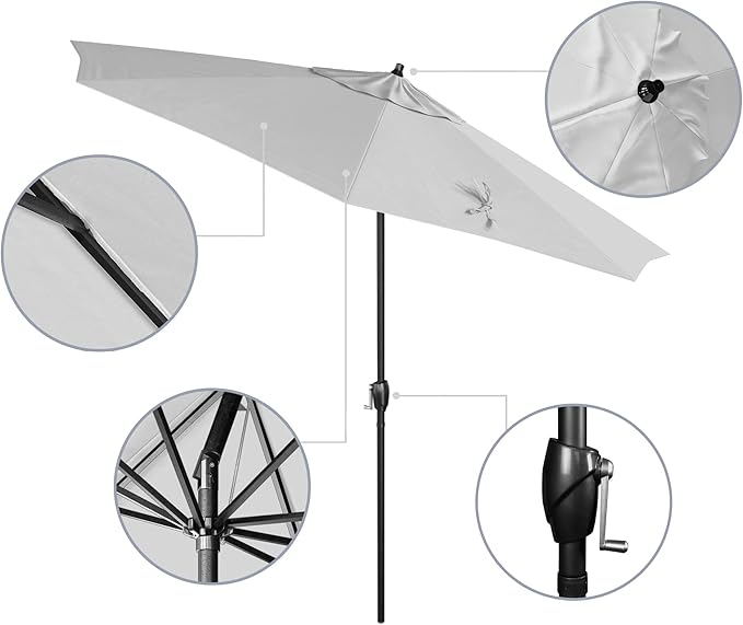 California Umbrella 9' Rd Aluminum Patio Umbrella, Crank Lift, Auto Tilt, Black Finish, 4yr Fade Warranty, Natural