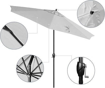 California Umbrella 9' Rd Aluminum Patio Umbrella, Crank Lift, Auto Tilt, Black Finish, 4yr Fade Warranty, Natural