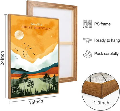 CHDITB National Park Framed Canvas Wall Art Set, Grand Canyon Yosemite Rocky Mountain Wall Decor, Forest Lake Wall Painting, Nature Landscape Art Prints for Living Room, Bedroom, Office - 16"x24"x3