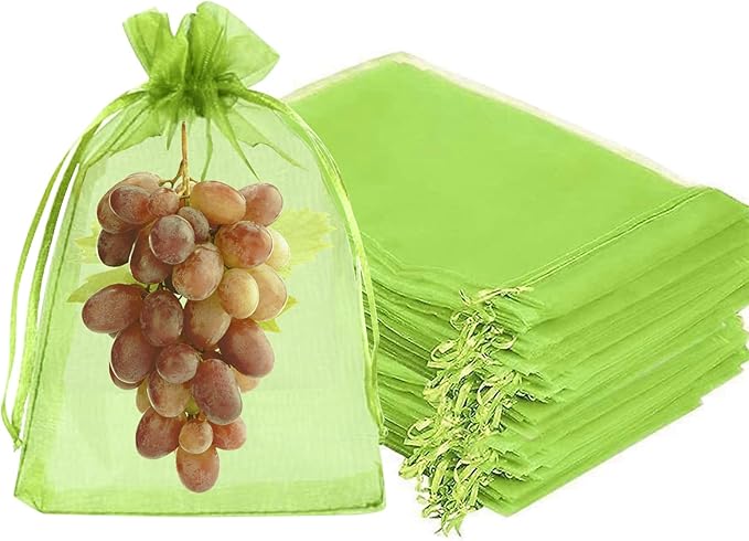 Fruit Protection Bags, Fetanten 80 PCS 8 x 12 Inch Mesh Drawstring Bag for Fruit Trees, Small Green Garden Fruit Plant Netting Cover Bag Protect Tomato Apple Mango Grape from Bird Insect Pest