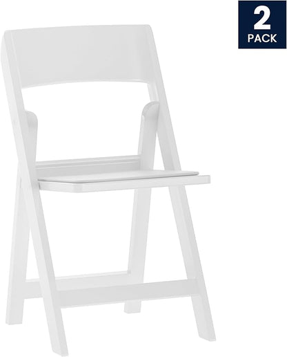 Flash Furniture Hercules Tucker Commercial White Resin Folding Chair - Lightweight, Vinyl Padded Removable Seat, Indoor Outdoor Use, Event & Wedding Ready, Set of 2