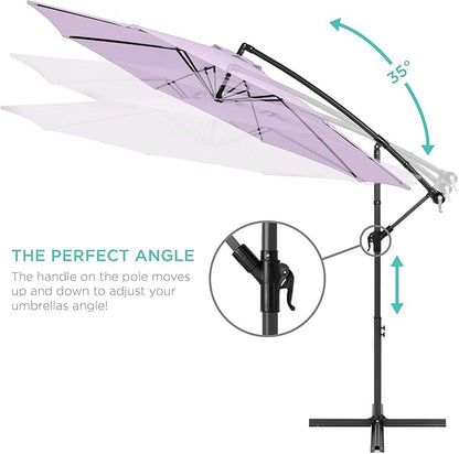 Best Choice Products 10ft Offset Hanging Market Patio Umbrella w/Easy Tilt Adjustment, Polyester Shade, 8 Ribs for Backyard, Poolside, Lawn and Garden