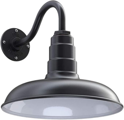 Steel Lighting Co. Topanga Barn Light | Outdoor Wall Mounted | Farmhouse Garage Light Made in America | 14 inch Dome | 11 inch Gooseneck | Matte Black Exterior/White Interior