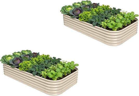 2-Pack Galvanized Raised Garden Bed 8x4x1.5 | 10x2x1.5 ft, 18" Tall Metal Planter Boxes Outdoor for Herb Vegetable, Modular Raised Flower Bed for Gardening with Zn-Al-Mg Coated - Sand Beige