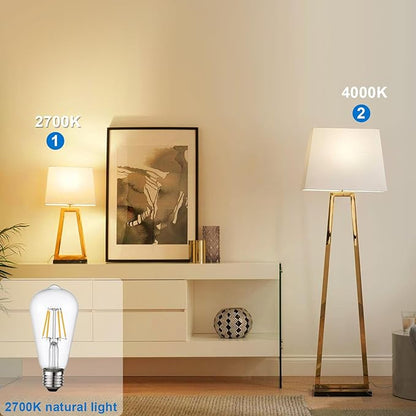 HESSION Vintage LED Edison Bulb,6 Pack 4W Equivalent 40W Medium E26 400LM Warm White 2700K Led Bulbs, Dimmable Light Bulbs, ST58 Antique LED Filament Bulbs, Clear Glass Style for Home