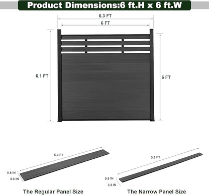 Mondaria Semi-Closed Privacy Fence Panels with 2 Posts for Outside, 6ft(W) x 6ft(H) Gray Wind Resistant Wood Plastic Composite Fencing Panels for Patio, Backyard, Garden and Pool