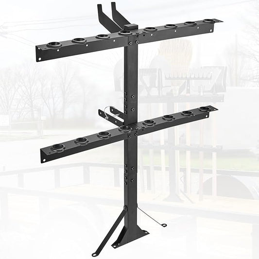 Upgraded Utility Trailer Tool Rack, 8-Hole Shovel and Rake Holder with Rubber Grommets & Brackets, Heavy-Duty Lawn Equipment Organizer for Truck and Open Trailers, Black