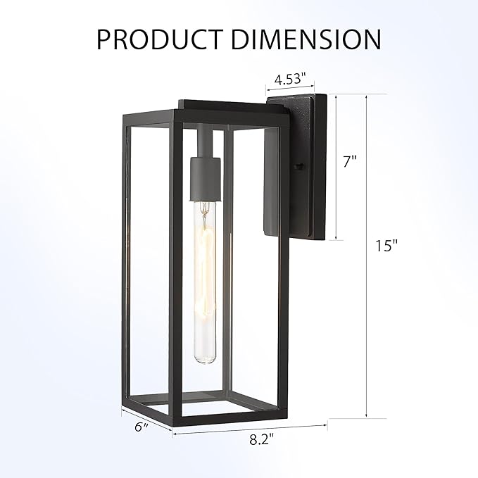 Bestshared Outdoor Wall Sconce Lights,Exterior Wall Lighting Fixtures with Clear Glass, Anti-Rust Modern Black Outside Lantern Lamp for House Front Porch Doorway Patio (Black, 15"-3 Pack)