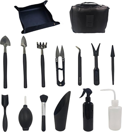 15Pcs Succulent Tools Kit with Organizer Bag Plant Repotting Mat Mini Garden Transplanting Tools for Indoor Outdoor Miniature Plant Care