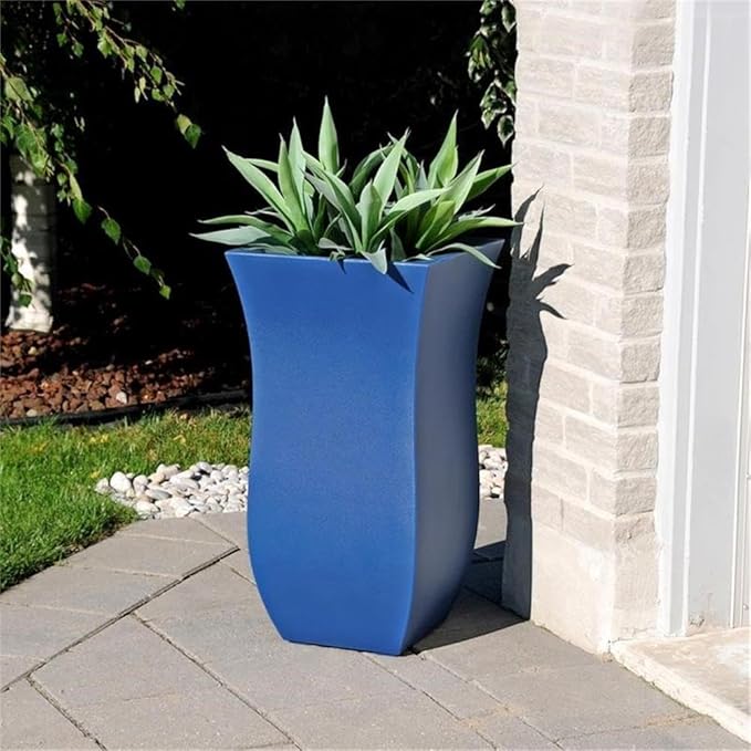 Pemberly Row Polyethylene Resin 30" Tall Planter in Neptune Blue