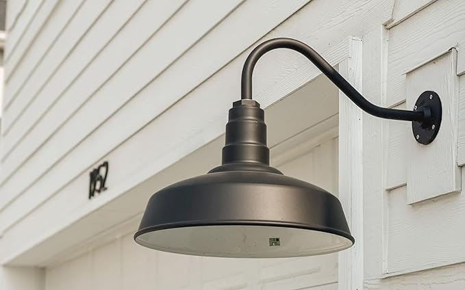 Steel Lighting Co. Gardena Barn Light | Outdoor Wall Mounted | 16" Dome | 16" Gooseneck | Farmhouse Light Made in America | Cream Exterior/Brass Interior