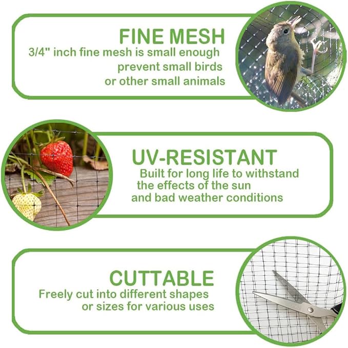 Bird Netting 13x20 FT – 3/4" Mesh Garden Netting for Plant Protection, Deer Fence Netting Against Birds, Squirrels, Rabbits, Raccoons & More – Protect Fruit Trees, Vegetables & Flowers