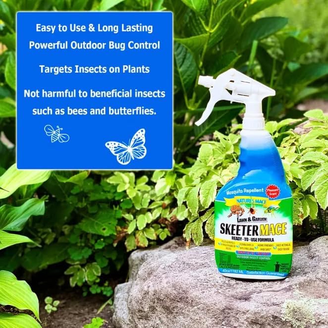 Nature’s MACE Skeeter Pest Repellent Spray - Safe for Pet and Plants, Outdoor Repellent Pest Control, Yard Protection Insect and Spider Barrier Treatment Essential Oil Formula Fresh Scent - 40oz