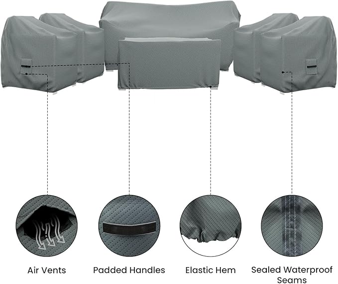 Covers & All Patio Furniture Cover Set, 6 Piece Outdoor Furniture Covers, Water-Repellent UV & Weather Resistant Covers for Sofa, Chairs & Coffee Table with Elastic Tie-Downs & Padded Handles