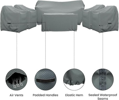 Covers & All Patio Furniture Cover Set, 6 Piece Outdoor Furniture Covers, Water-Repellent UV & Weather Resistant Covers for Sofa, Chairs & Coffee Table with Elastic Tie-Downs & Padded Handles