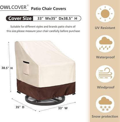 Patio Chair Covers 2 Pack, 33W x 35D x 38.5H inches, 600D Heavy Duty Waterproof Outdoor Furniture Cover, Patio Furniture Covers for Lawn/Garden Chiars, Beige & Brown