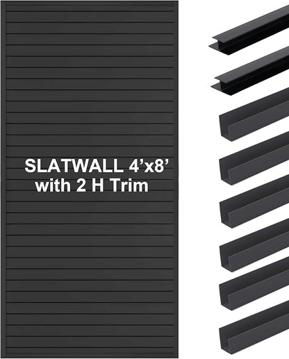 FRAYSCENT Slat Wall Paneling Garage Slat Wall Storage Systems Slatwall Panels Power Tool Organizer Wall Mount, PVC Garage Storage & Organization Products Slate Board (Black, 8ftx4ft with 2H Trim)