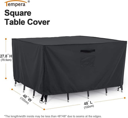 Tempera Outdoor Dining Set Cover for Outside Table and Chairs, Square Patio Table Covers for Outdoor Furniture, Anti-Fading, Windproof, 48''L x 48''W x 27.8''H, Grey