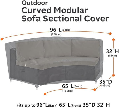 Curved Patio Furniture Cover for Outdoor Sectional Sofa, 96"(65") Reinforced Waterproof 600D Patio Couch Covers, Half Moon Lawn Outside Garden Furniture Winter Protective Cover