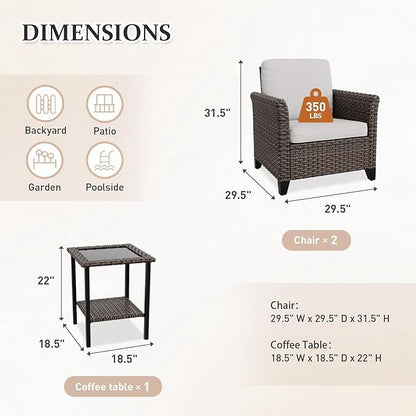 Canyon Ridge 3 Piece Outdoor Patio Bistro Set with Patio Chairs and Side Table, Outdoor Furniture Set, Brown/Beige