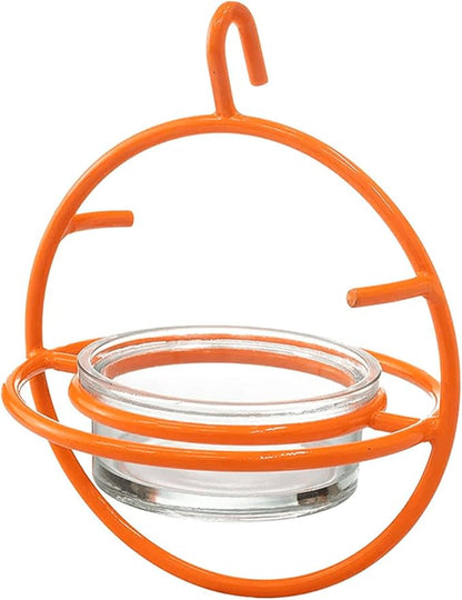 Monarch Abode Hanging Bird Feeder for Outdoors – Hanging Oriole Birdfeeder with Clear Glass Bowl and Orange Metal Perch & Prongs, Decorative Wild Bird Feeder for Outside Garden Patio Deck Yard