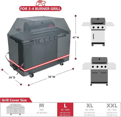 Turtle Life BBQ Grill Cover, 58 Inch Heavy Duty Waterproof 3-4 Burner Barbecue Gas Grill Covers for Weber Spirit Char-Broil Performance and Signature, Black