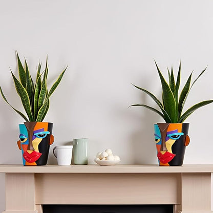 XMGZQ Abstract Cubism Face Planter,Pop Art Sculpture & Vase Decor,Unique Picasso Style Flower Pot,for 4-6 Inch Succulents & Houseplants,Drainage Hole Included,Statement Gift (Art Deco)