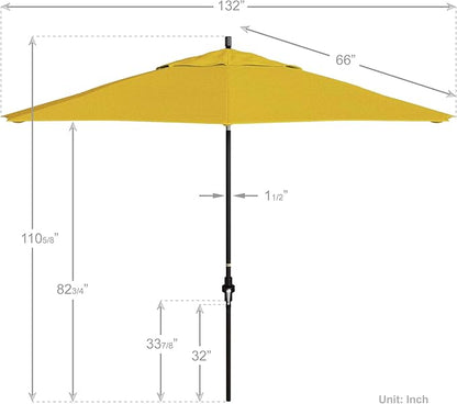 California Umbrella 11Ft Premium Patio Umbrella, Hand-Crank, Tilt-Collar, Bronze Frame, Solution Dyed Lemon Fabric