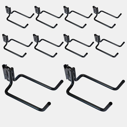 10 Pack E Track Double J Hooks, Heavy Duty Black Large Steel Shovel/Tool Hanger for Store Long Handled Tools, E Track Tie Down Accessories for Trailers, Trucks, Garden Tools Organizers Storage