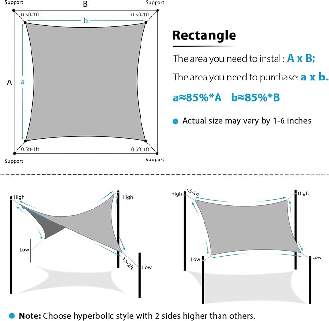 Amagenix Sun Shade Sail 14'X24' Curved Edge Outdoor Shade Canopy Turquoise Mixed Breathable 95% UV Block Shade Cloth for Patio Garden Backyard (We Make Custom Size)