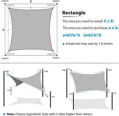 Amagenix Sun Shade Sail 8'X20'Curved Edge Outdoor Shade Canopy Beige Breathable 95% UV Block Shade Cloth for Patio Garden Backyard (We Make Custom Size)