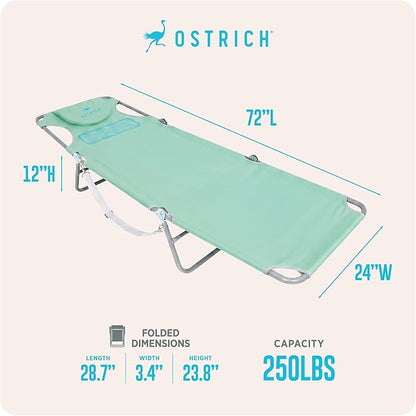 Ostrich the Ladies Comfort Lounger with Chest Support, Foldable and Portable Reclining Outdoor Patio Beach Lawn Camping Pool Tanning Chair, Teal