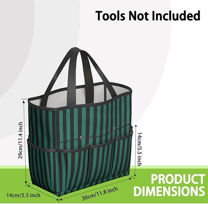 Classic Garden Tool Bag - Waterproof Green Checkered Garden Tote with 8 Pockets, Large Storage Home Organizer Gardening Tool Oxford Bag for Garden Tools Kits Holder, Gardening Gift for Women & Men