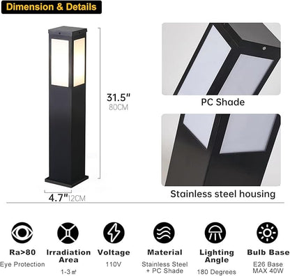Outdoor Landscape Path Light E26 Bollard Lighting Fixture IP54 Waterproof Pathway Light with Stainless Steel Garden Floor Lamp Outdoor Walkway Lights for Lawn Courtyard Driveway Decoration